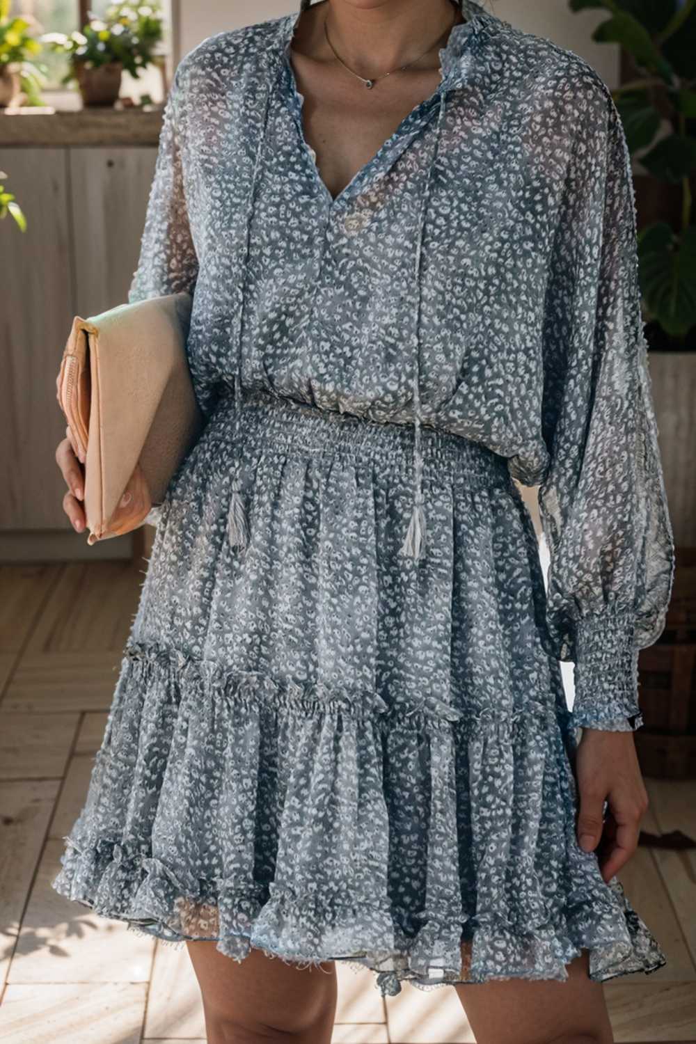 loose leopard print v neck dress drop shoulder a line closed cape paneled 131173