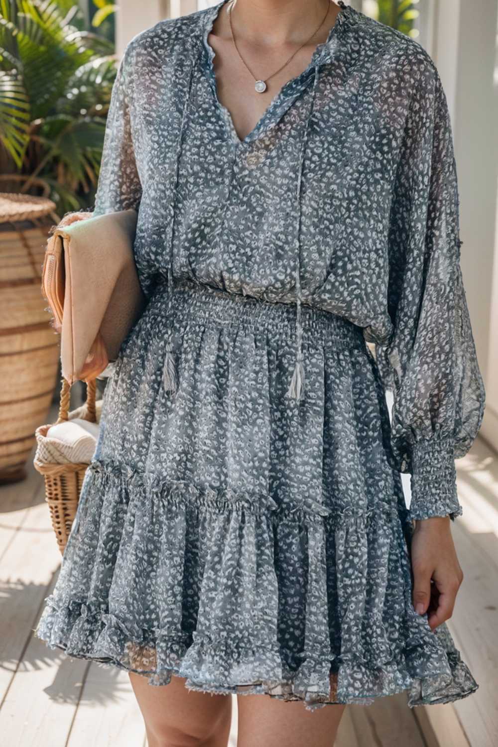 loose leopard print v neck dress drop shoulder a line closed cape paneled 130052