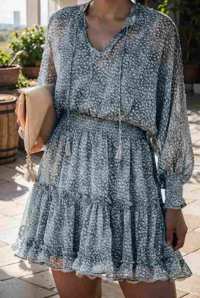loose leopard print v neck dress drop shoulder a line closed cape paneled 118788