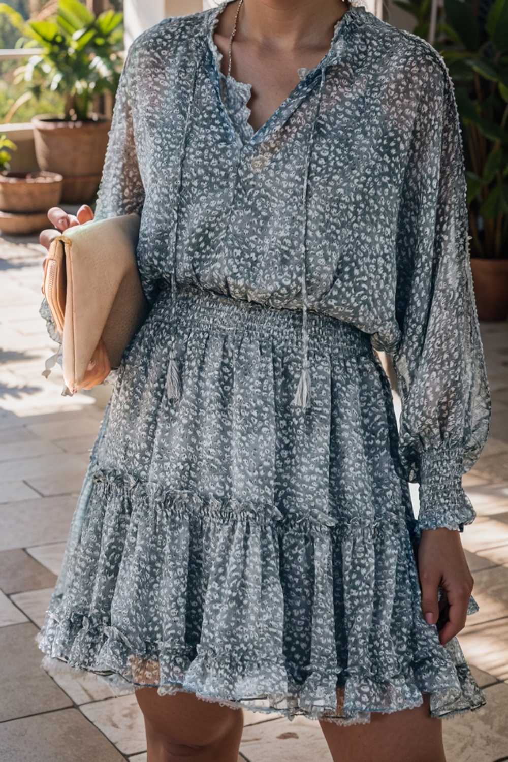 loose leopard print v neck dress drop shoulder a line closed cape paneled 124925