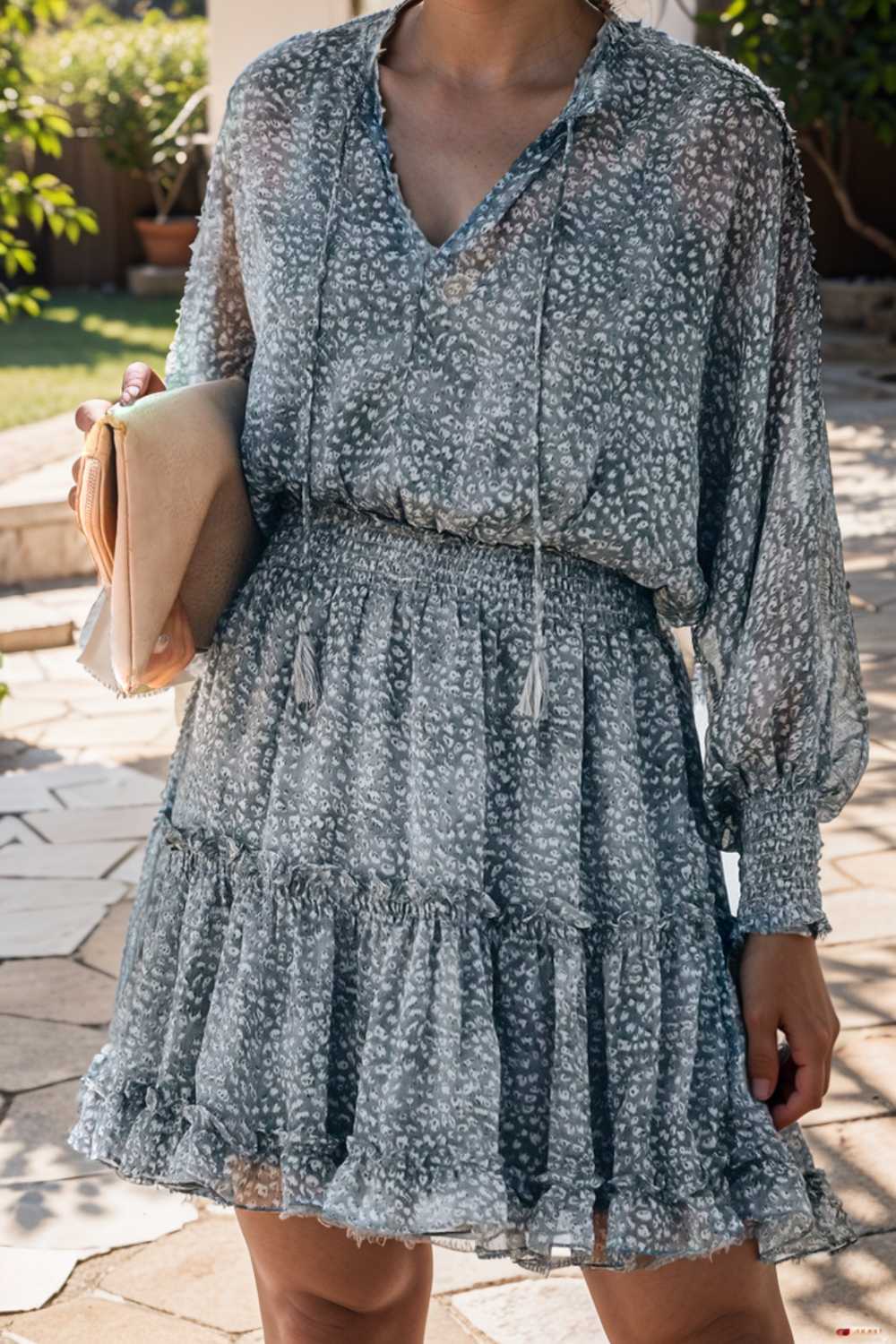 loose leopard print v neck dress drop shoulder a line closed cape paneled 132885