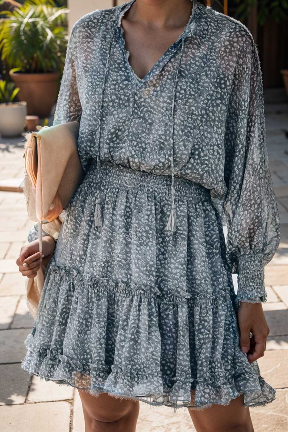 loose leopard print v neck dress drop shoulder a line closed cape paneled 111850