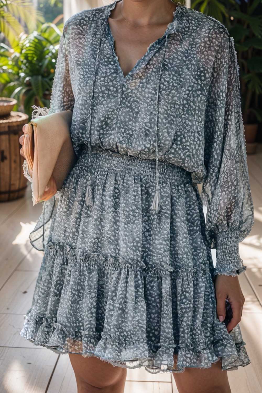 loose leopard print v neck dress drop shoulder a line closed cape paneled 124920