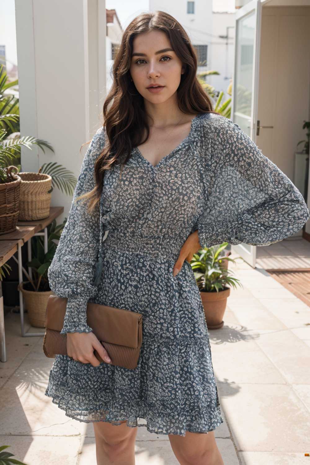 loose leopard print v neck dress drop shoulder a line closed cape paneled 124916