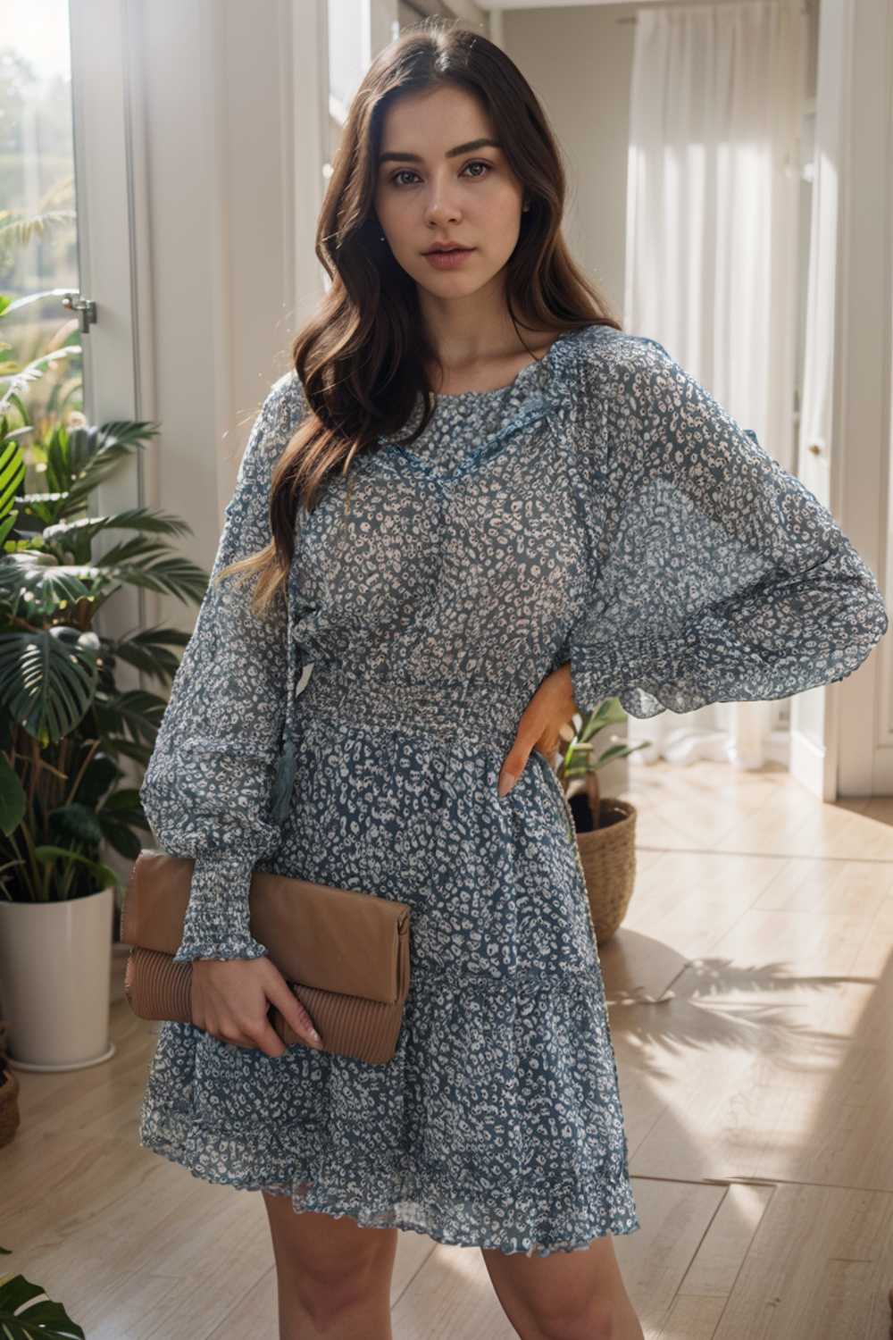 loose leopard print v neck dress drop shoulder a line closed cape paneled 124915