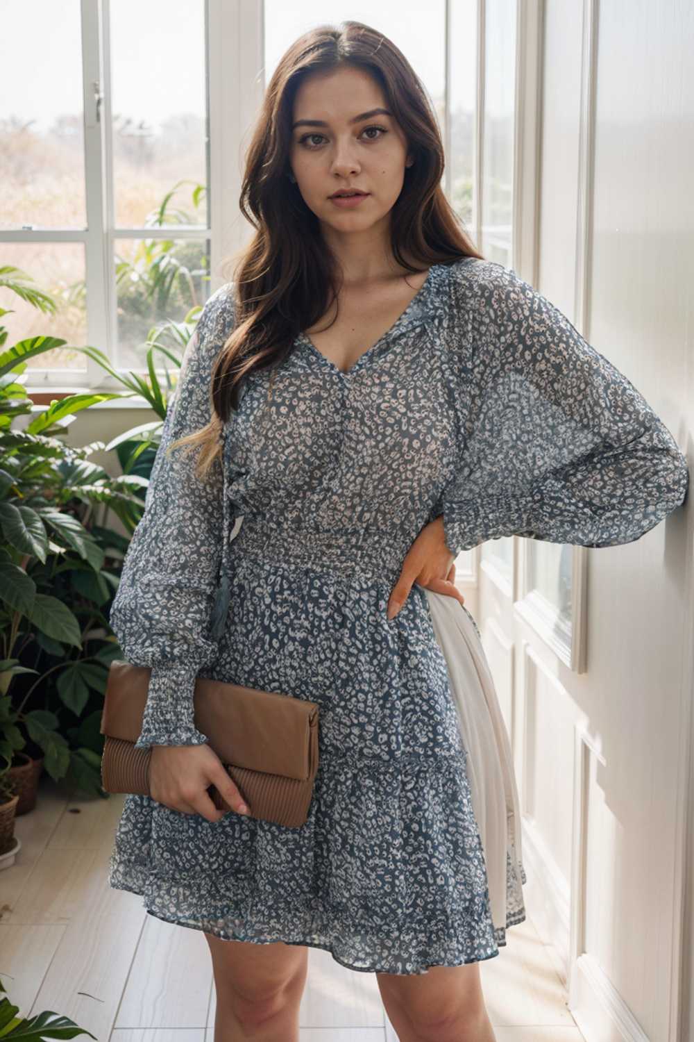 loose leopard print v neck dress drop shoulder a line closed cape paneled 132882
