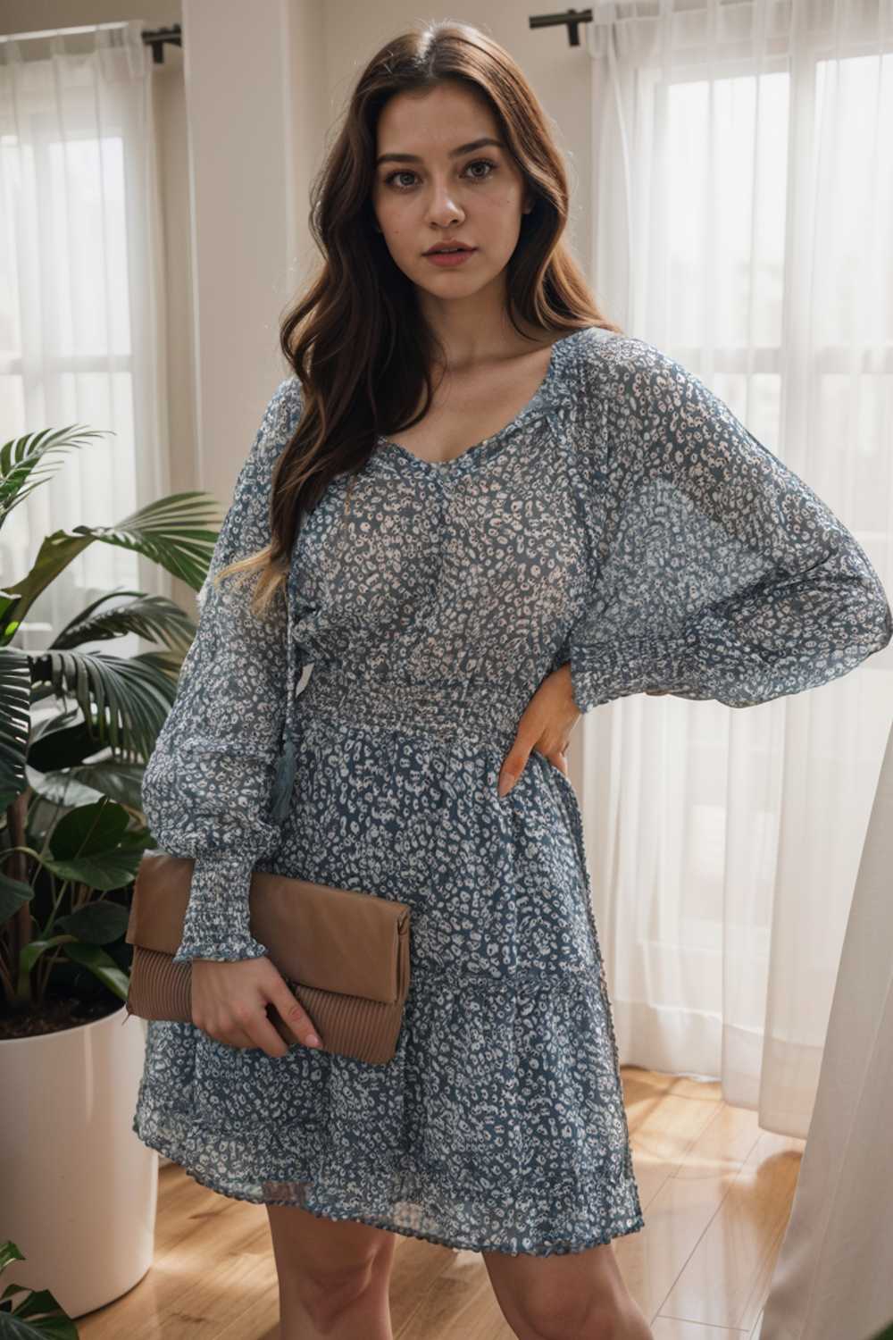 loose leopard print v neck dress drop shoulder a line closed cape paneled 111846