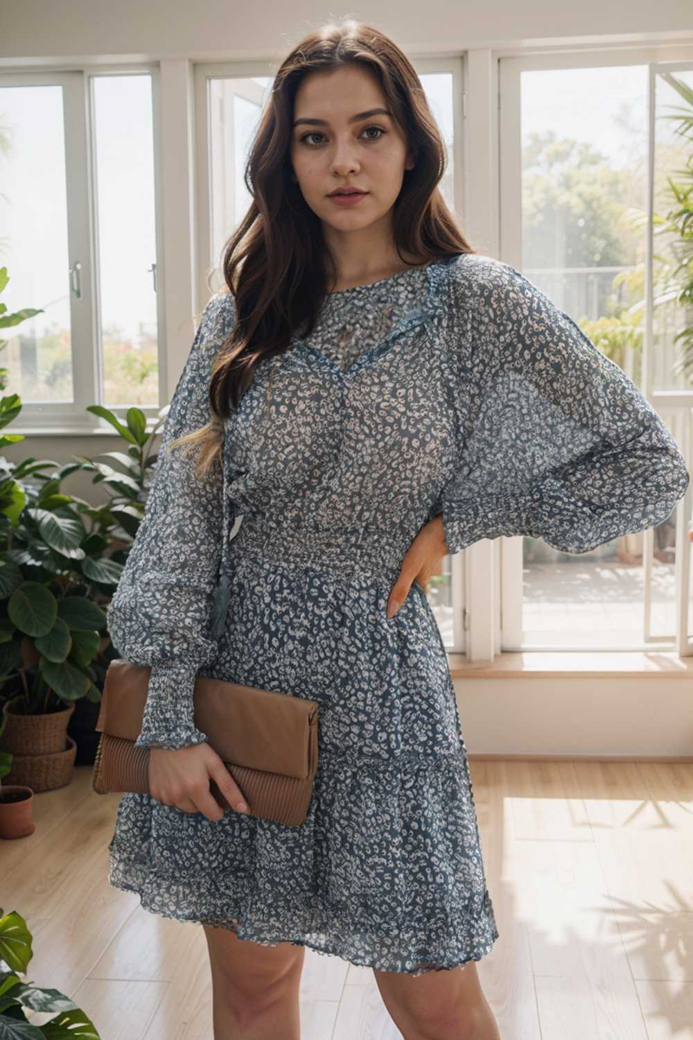 loose leopard print v neck dress drop shoulder a line closed cape paneled 115736
