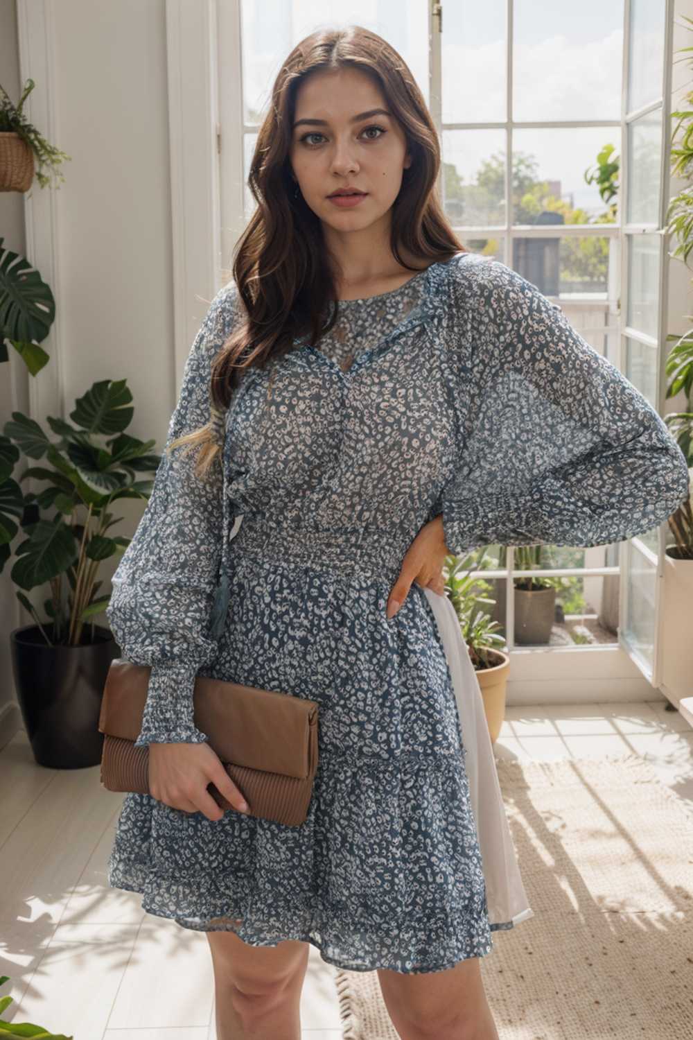 loose leopard print v neck dress drop shoulder a line closed cape paneled 115735