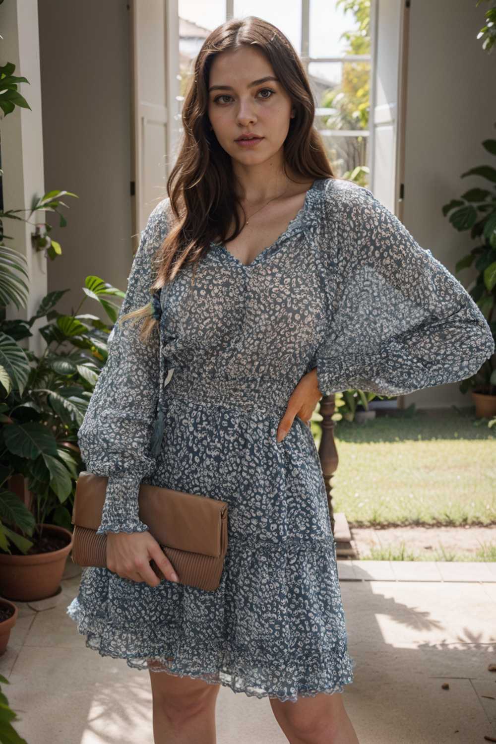 loose leopard print v neck dress drop shoulder a line closed cape paneled 111845