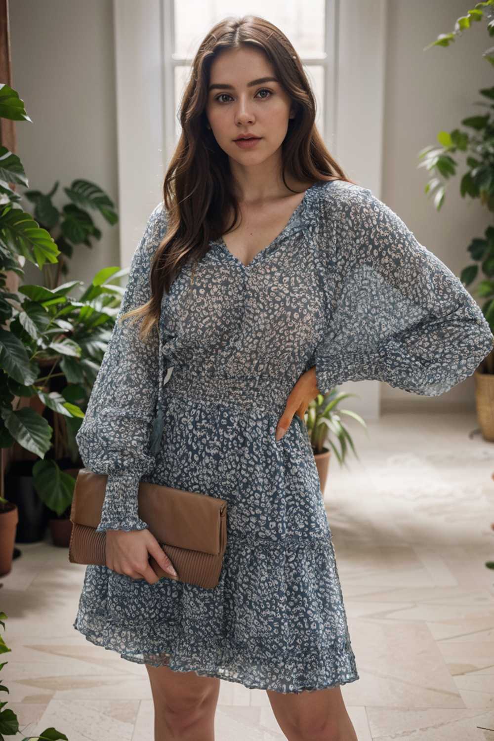 loose leopard print v neck dress drop shoulder a line closed cape paneled 124912