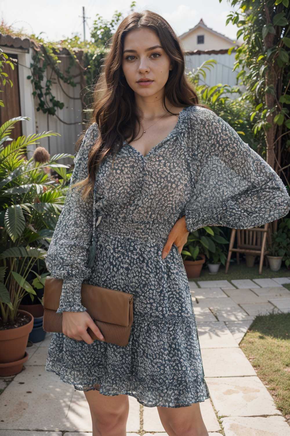 loose leopard print v neck dress drop shoulder a line closed cape paneled 115733