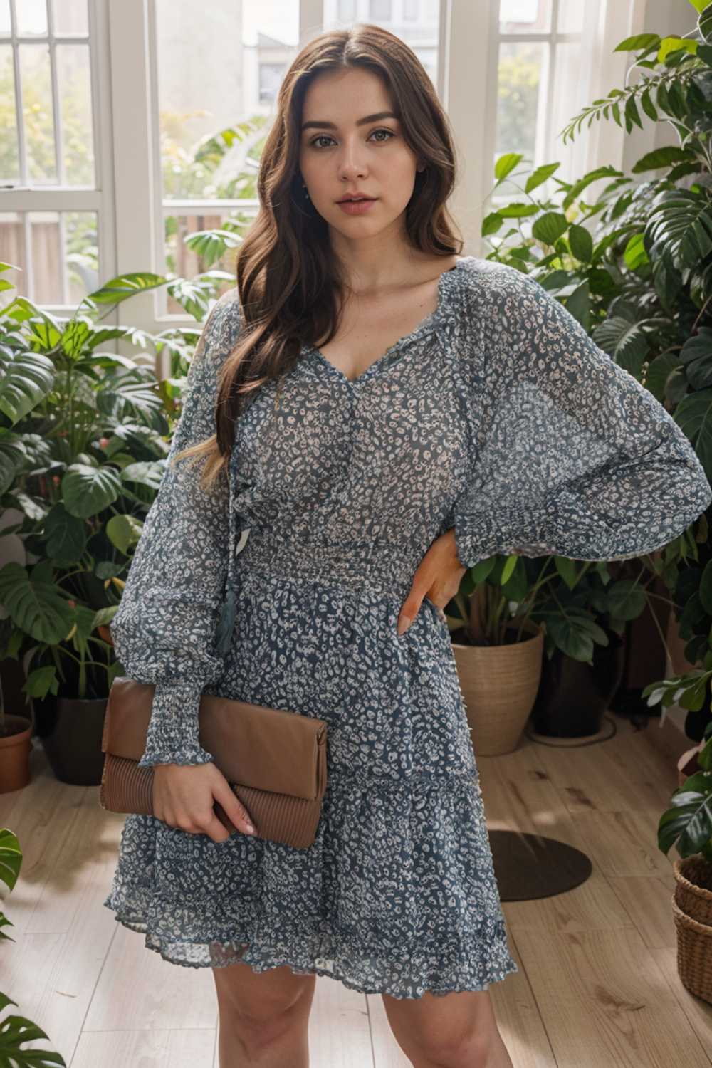 loose leopard print v neck dress drop shoulder a line closed cape paneled 124911