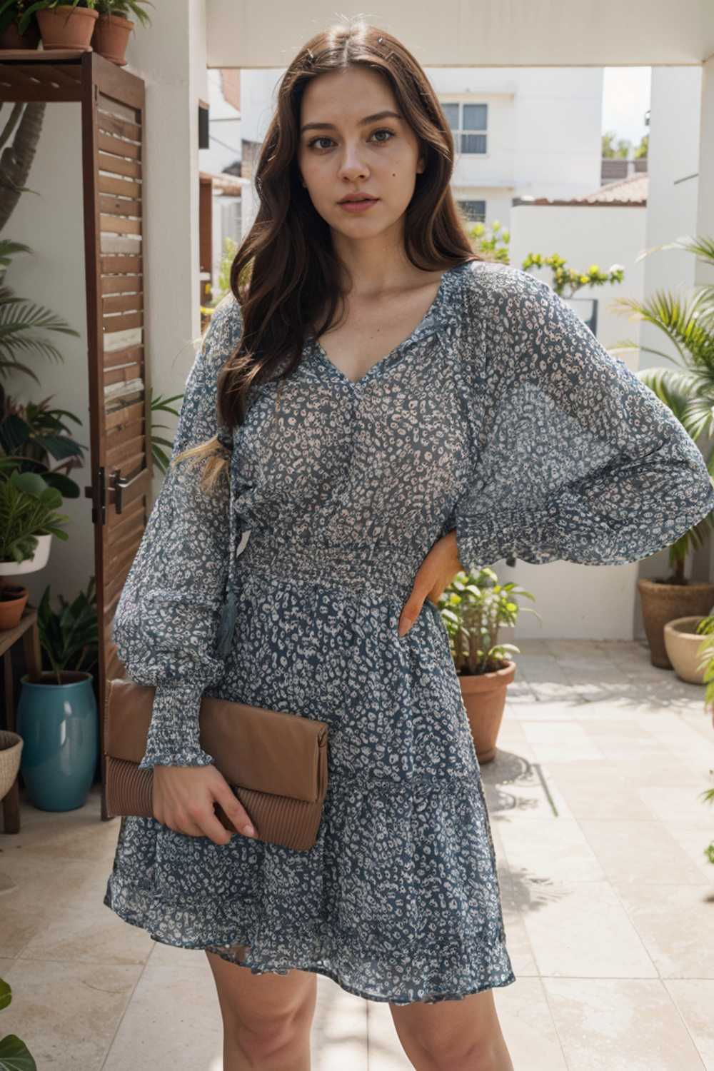 loose leopard print v neck dress drop shoulder a line closed cape paneled 132878