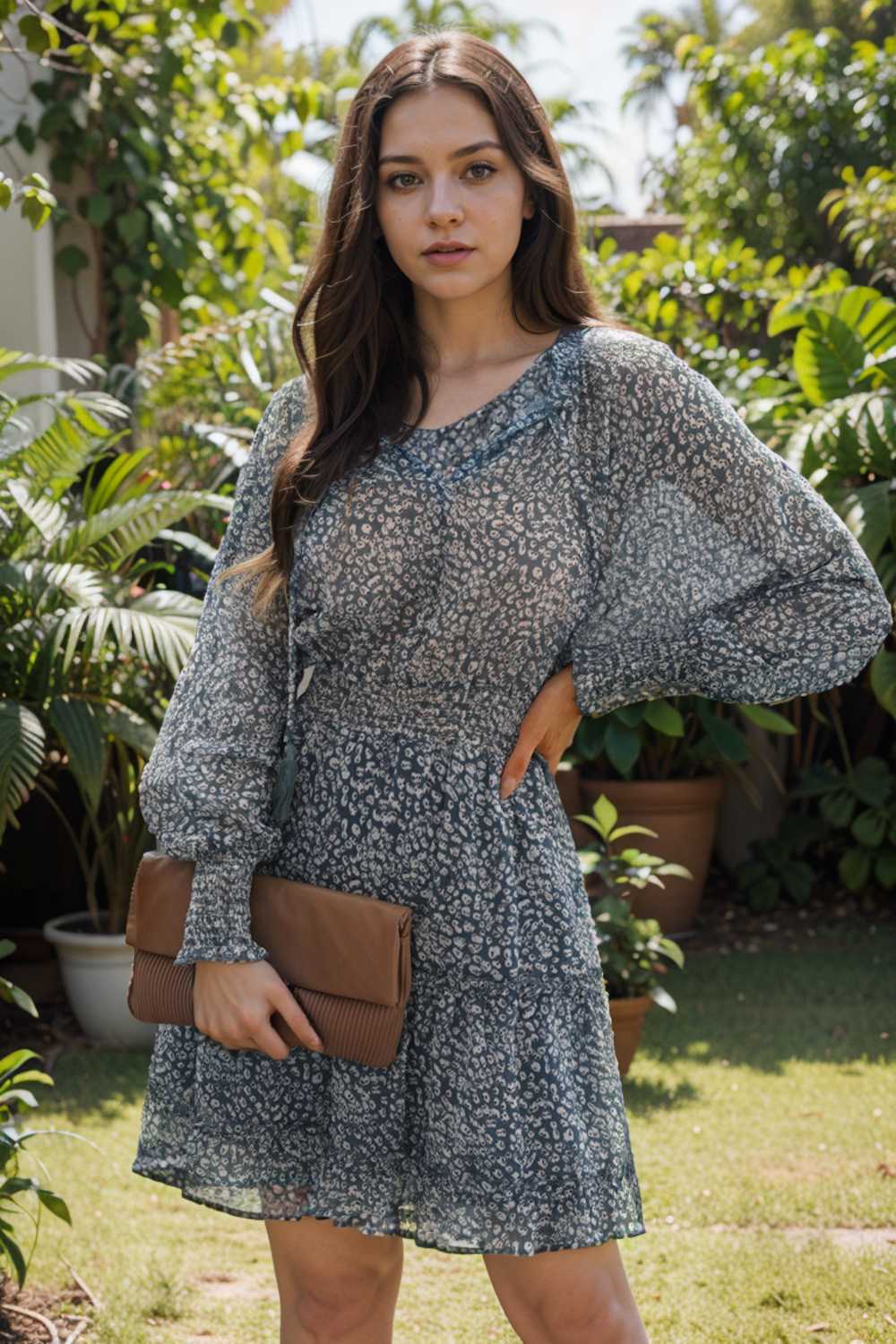 loose leopard print v neck dress drop shoulder a line closed cape paneled 132877