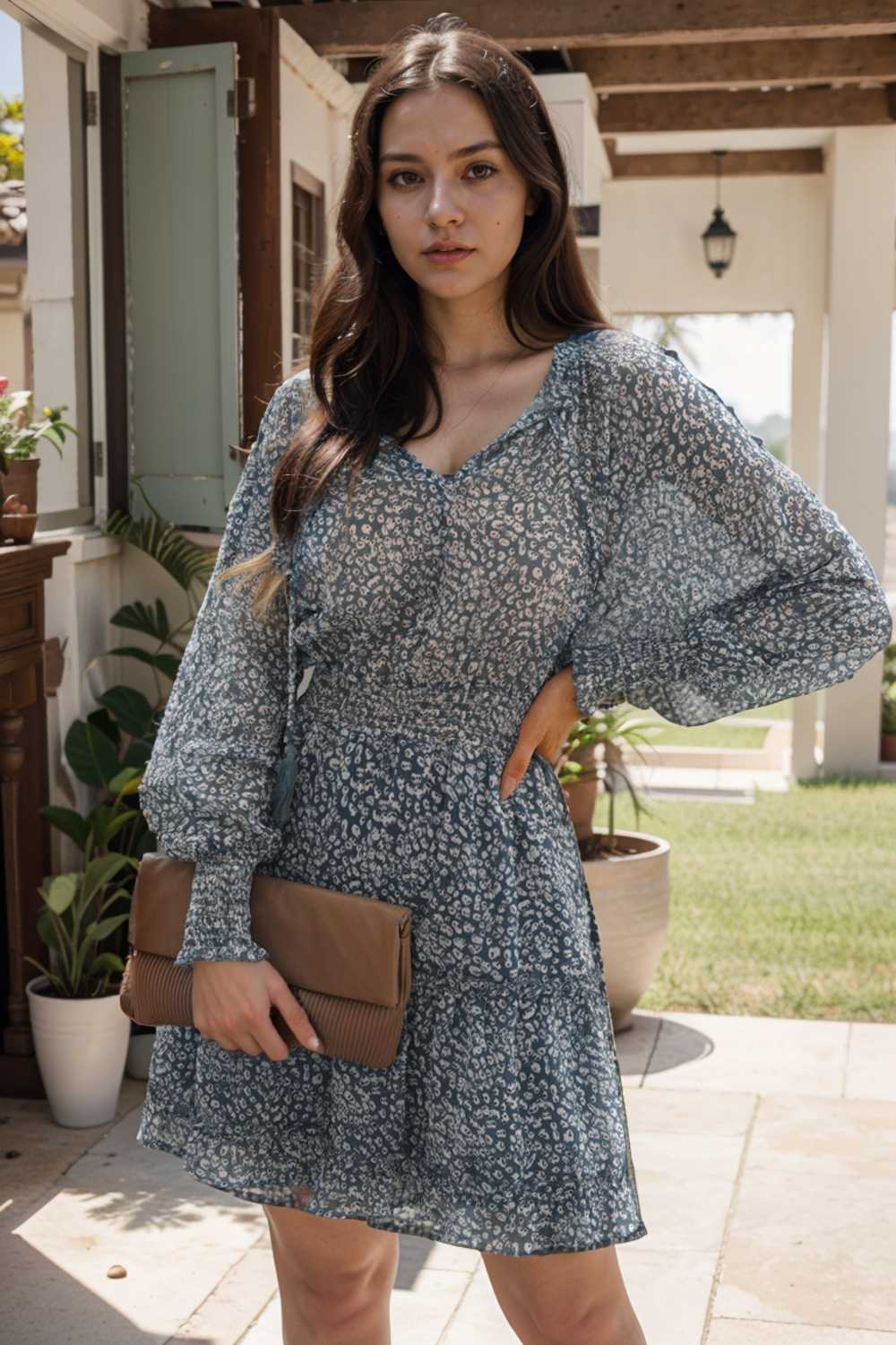 loose leopard print v neck dress drop shoulder a line closed cape paneled 115729