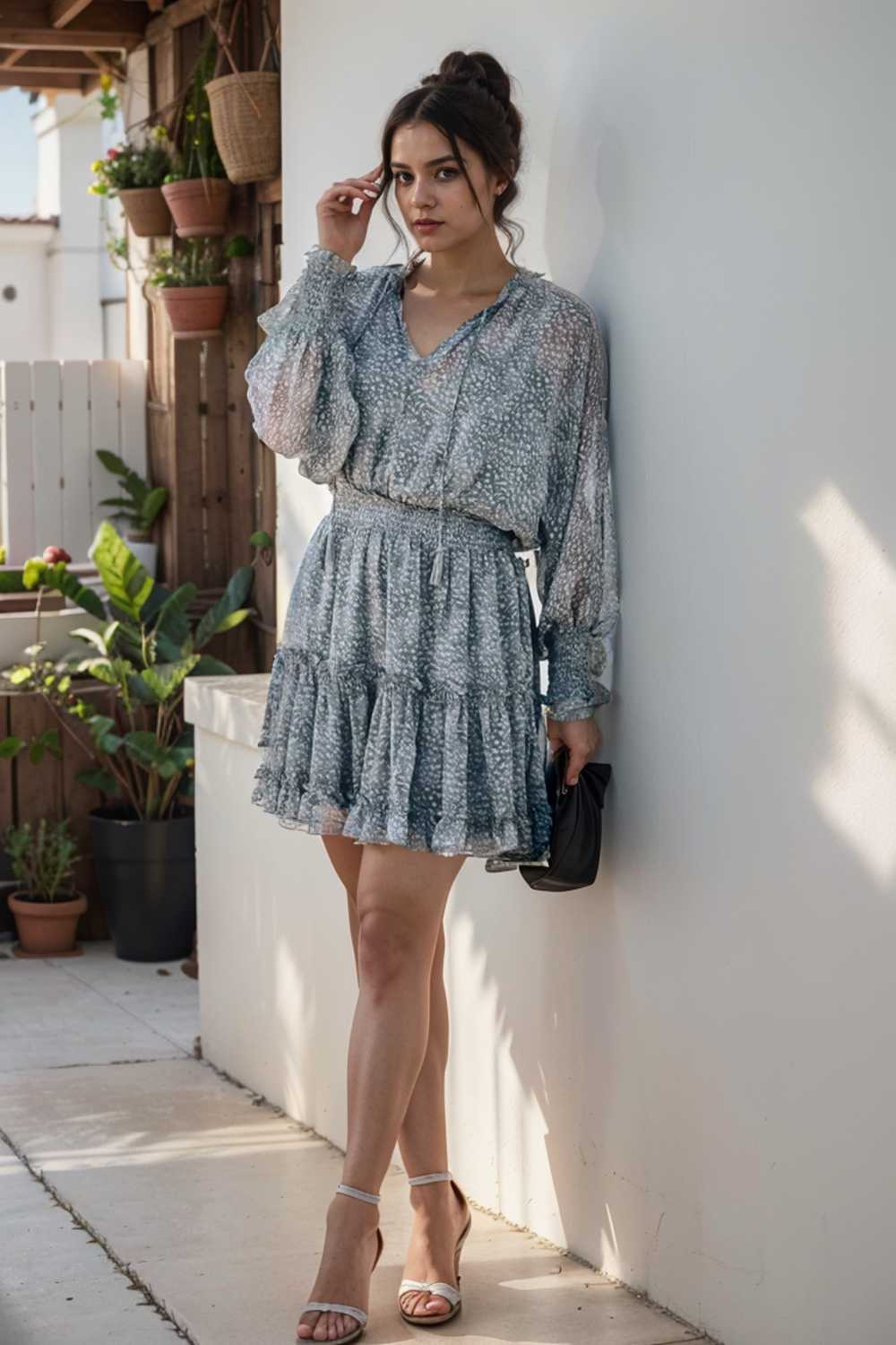 loose leopard print v neck dress drop shoulder a line closed cape paneled 111841