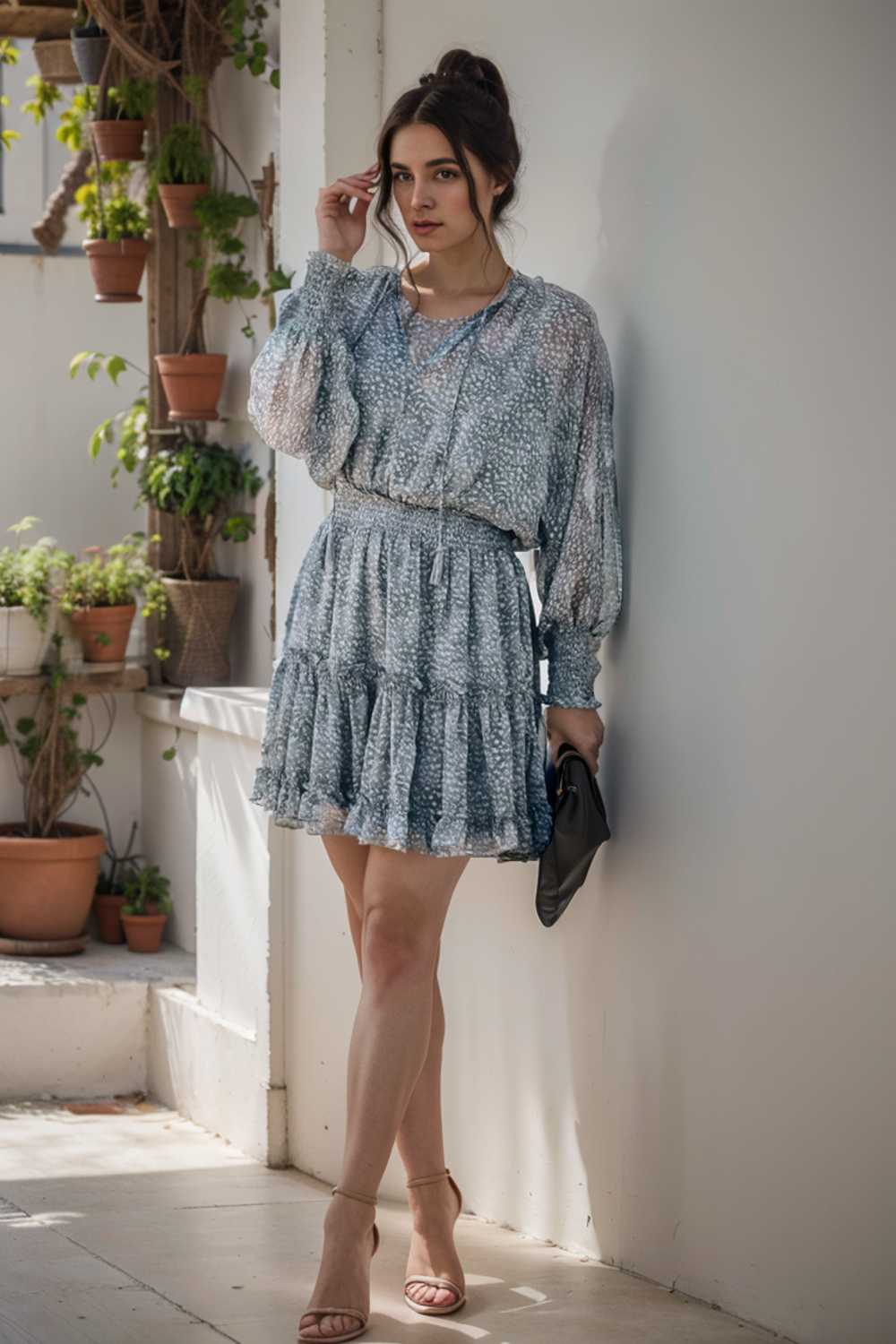 loose leopard print v neck dress drop shoulder a line closed cape paneled 136563