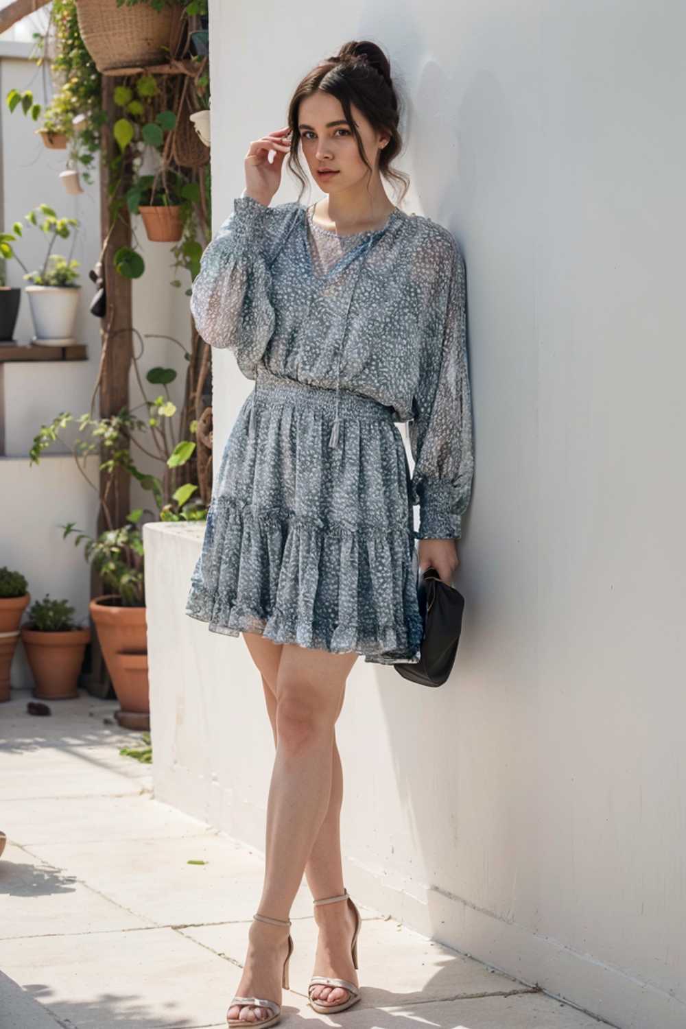 loose leopard print v neck dress drop shoulder a line closed cape paneled 126179