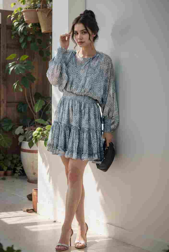 loose leopard print v neck dress drop shoulder a line closed cape paneled 118785
