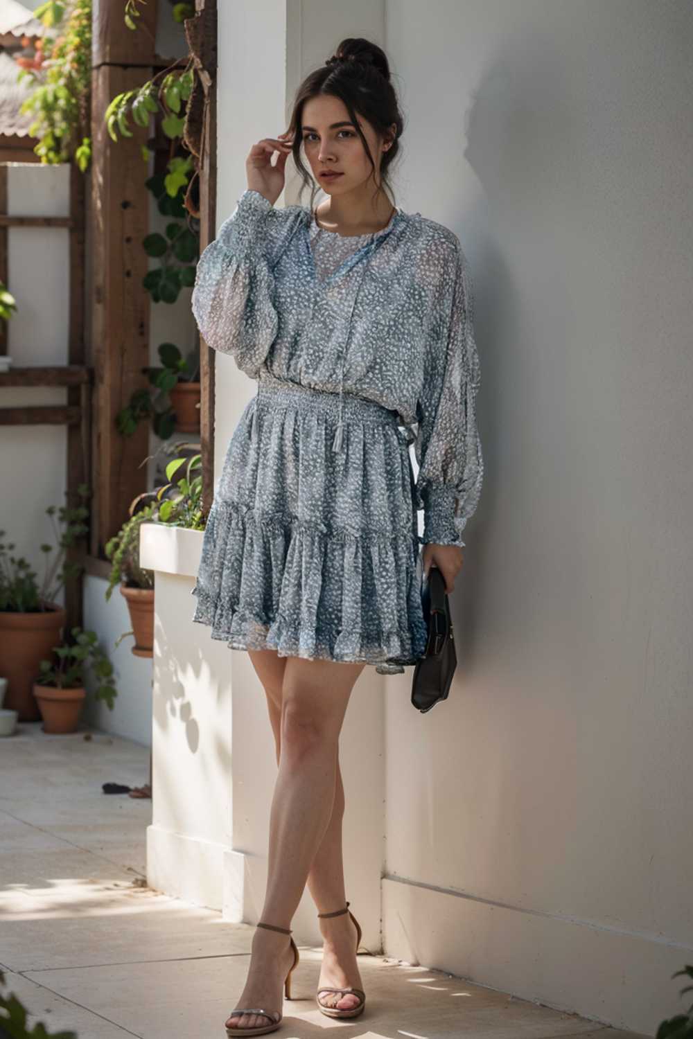 loose leopard print v neck dress drop shoulder a line closed cape paneled 135988