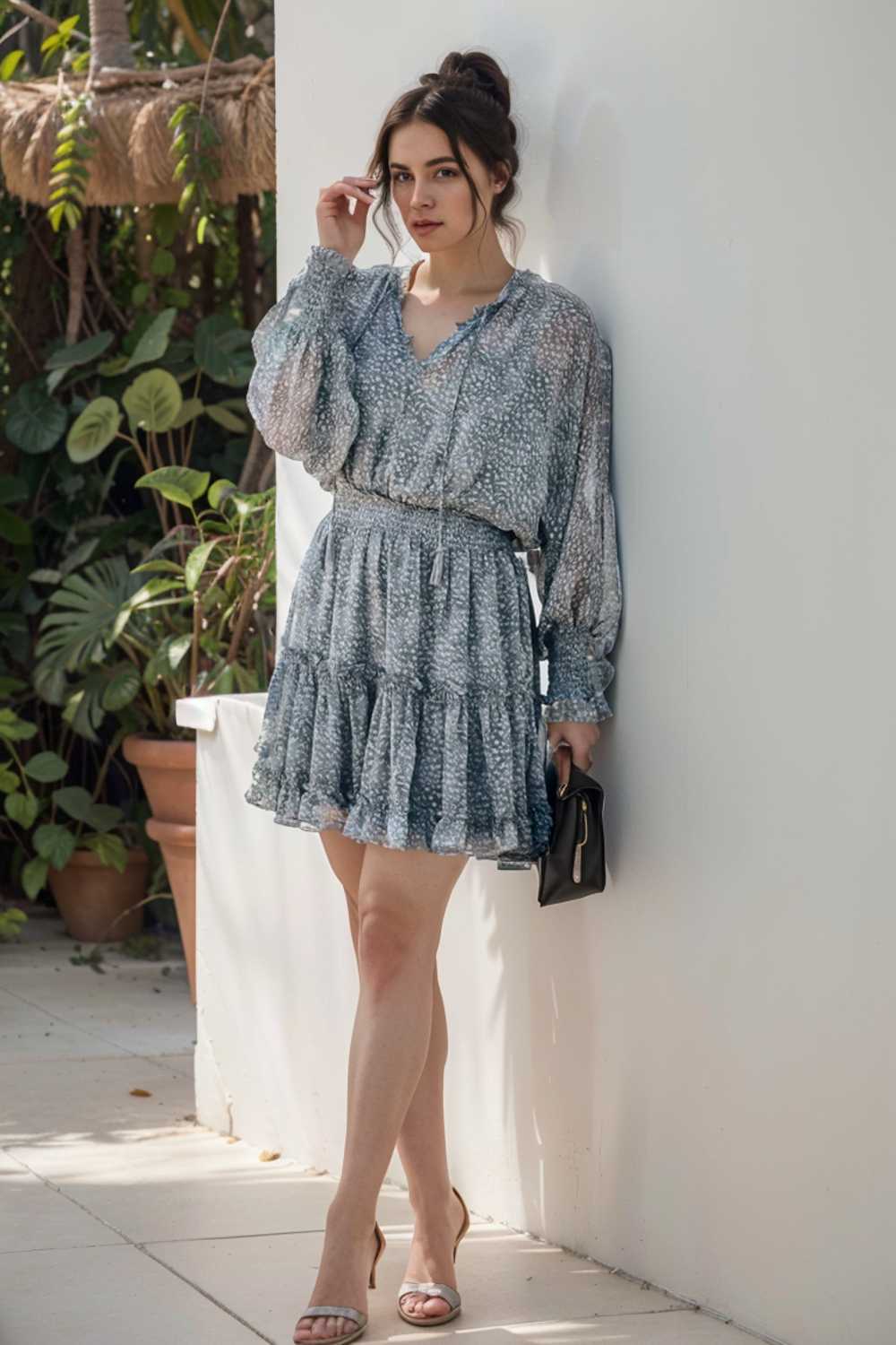 loose leopard print v neck dress drop shoulder a line closed cape paneled 124908