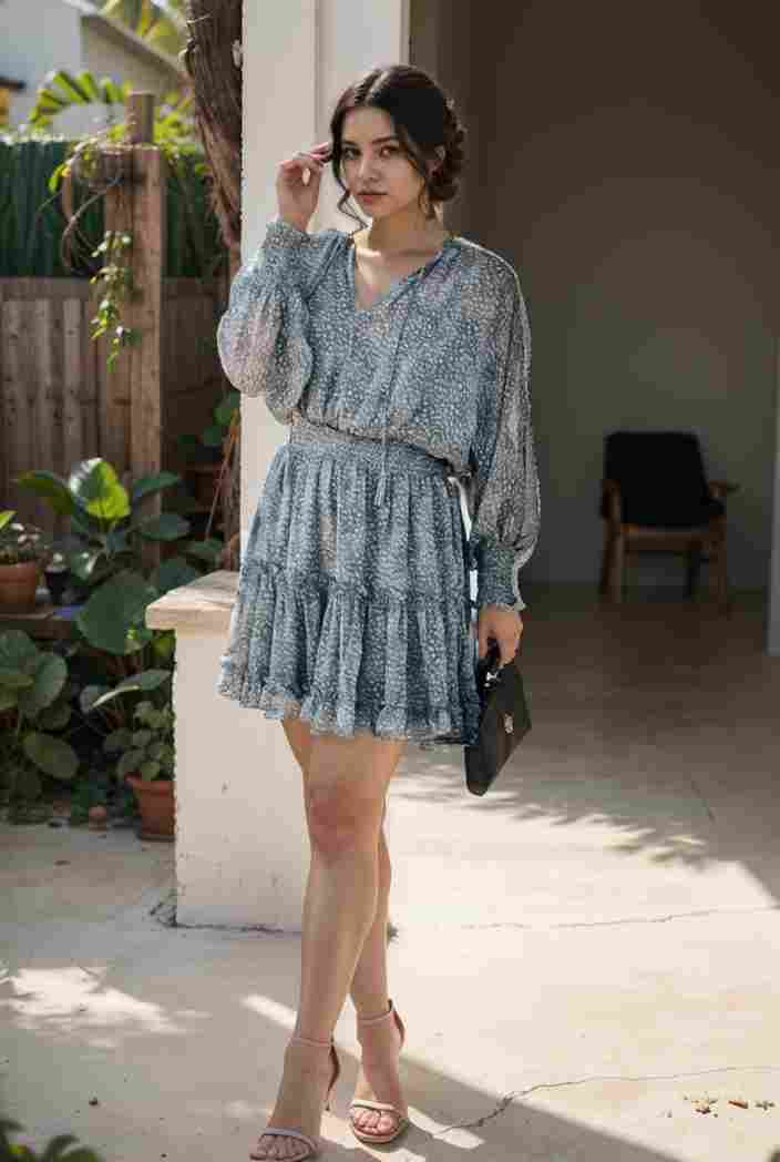 loose leopard print v neck dress drop shoulder a line closed cape paneled 131172
