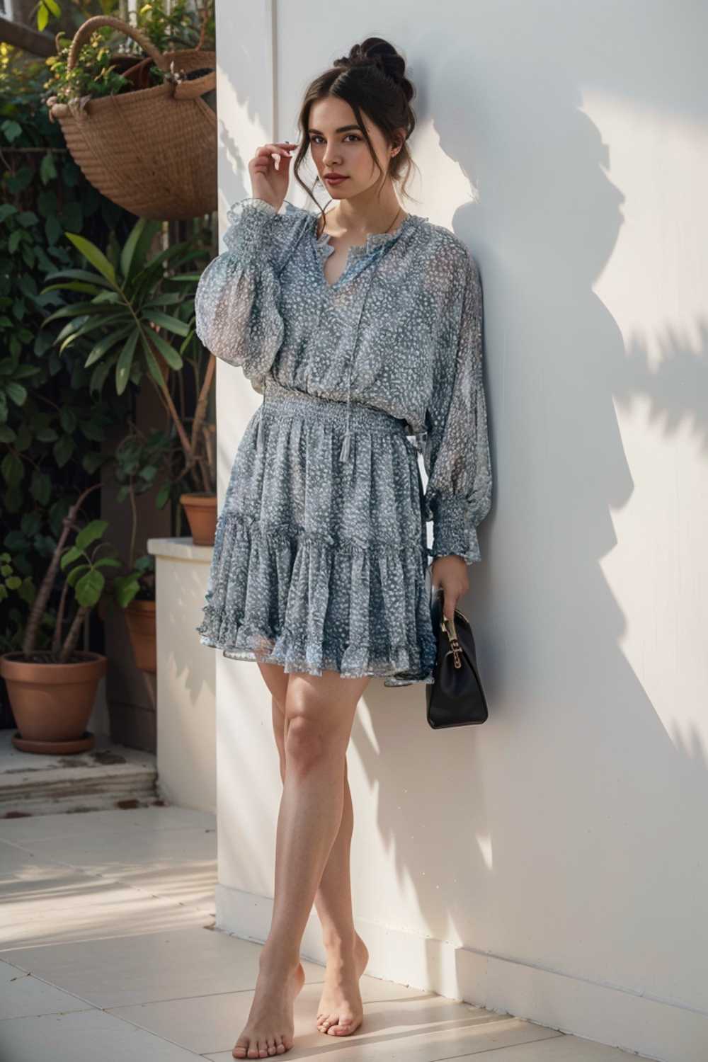 loose leopard print v neck dress drop shoulder a line closed cape paneled 108187