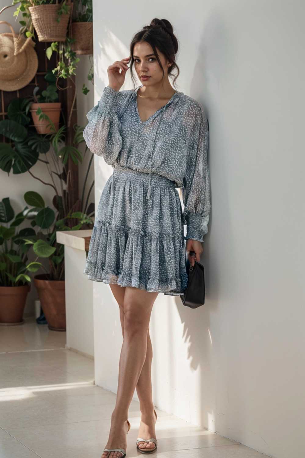 loose leopard print v neck dress drop shoulder a line closed cape paneled 111840