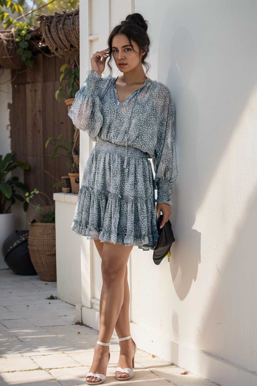 loose leopard print v neck dress drop shoulder a line closed cape paneled 124906