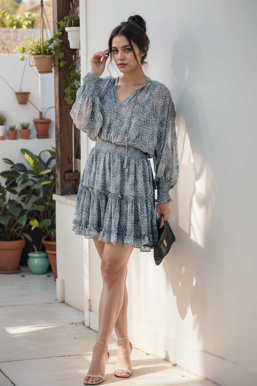 loose leopard print v neck dress drop shoulder a line closed cape paneled 115726