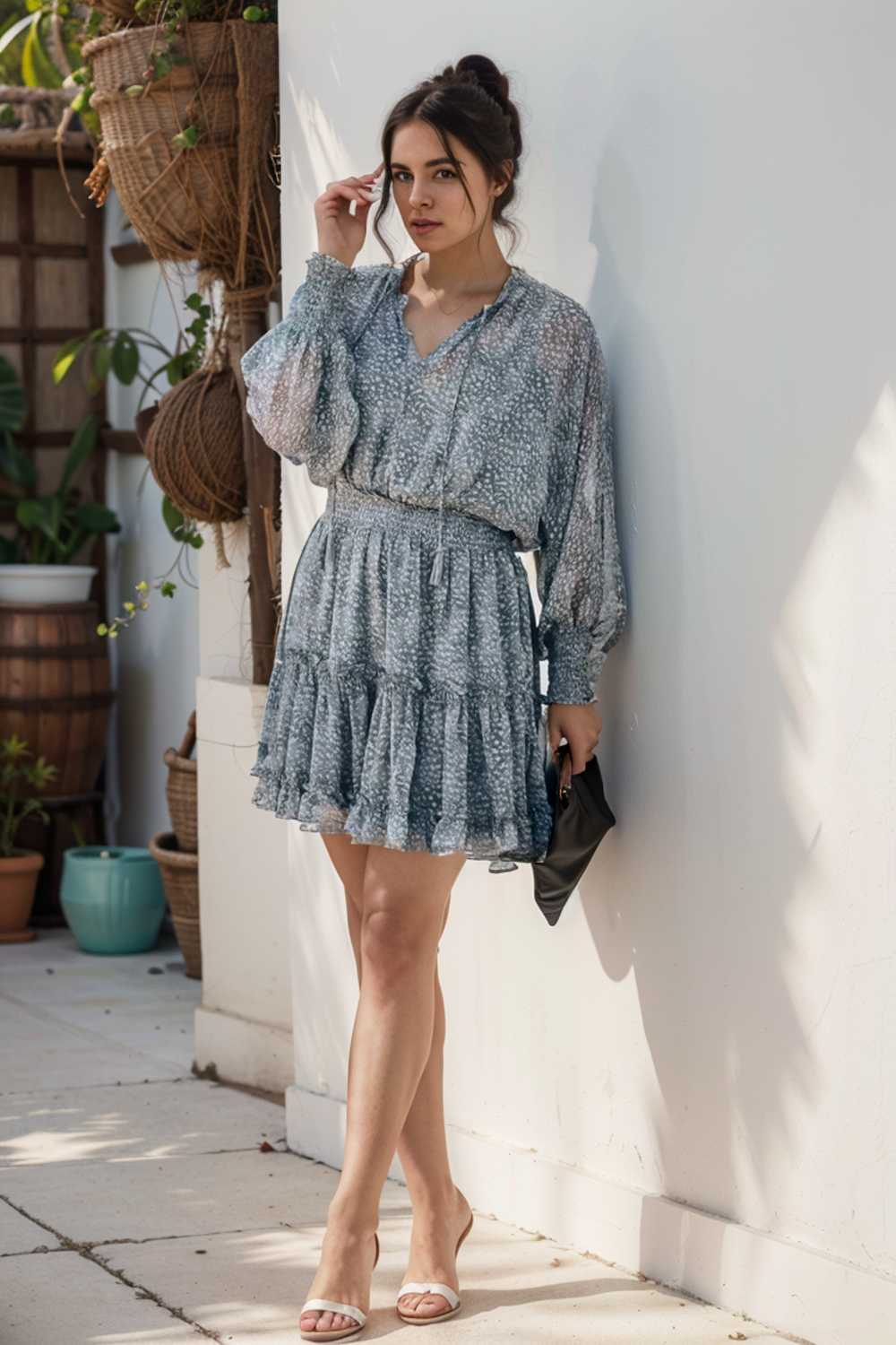 loose leopard print v neck dress drop shoulder a line closed cape paneled 141536