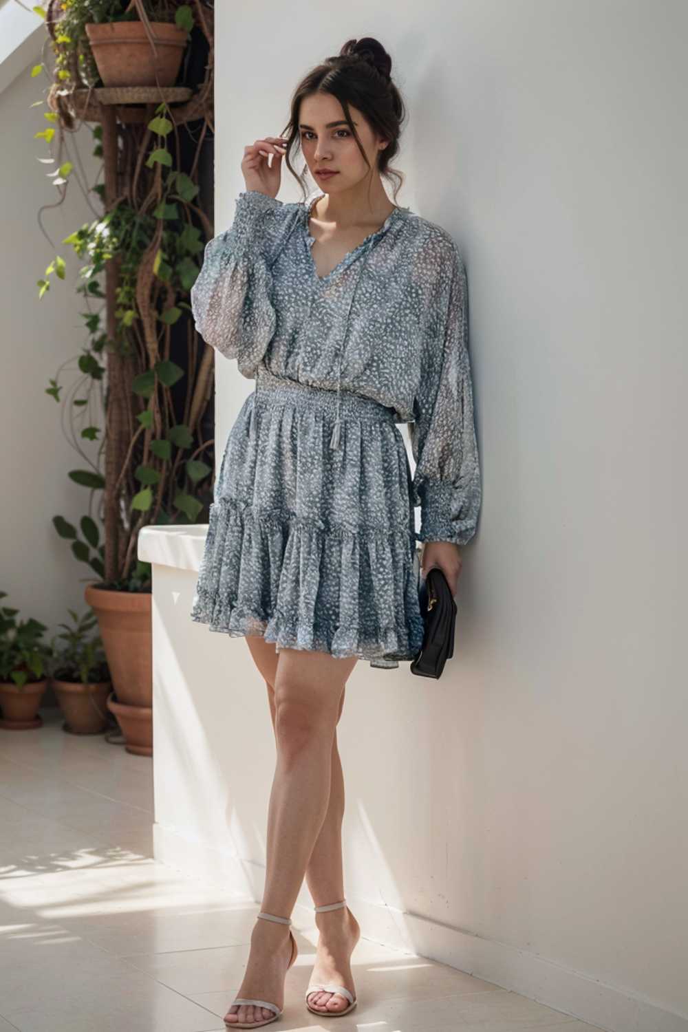 loose leopard print v neck dress drop shoulder a line closed cape paneled 141535