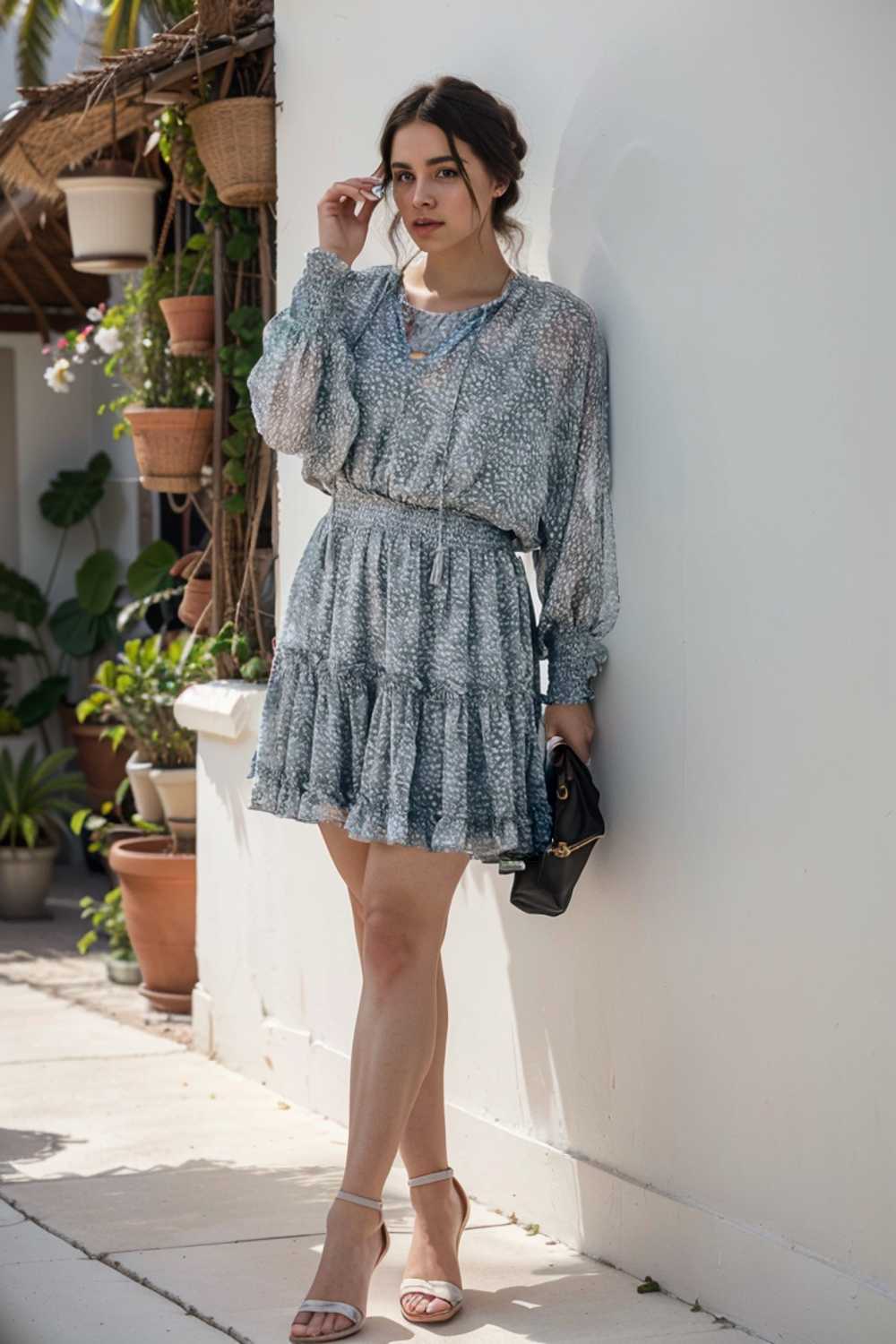 loose leopard print v neck dress drop shoulder a line closed cape paneled 109903