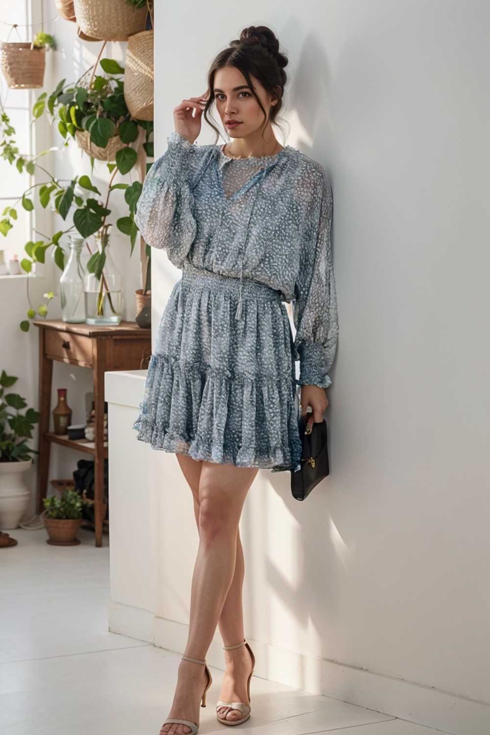 loose leopard print v neck dress drop shoulder a line closed cape paneled 124905