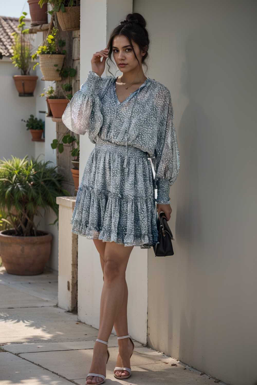 loose leopard print v neck dress drop shoulder a line closed cape paneled 111838