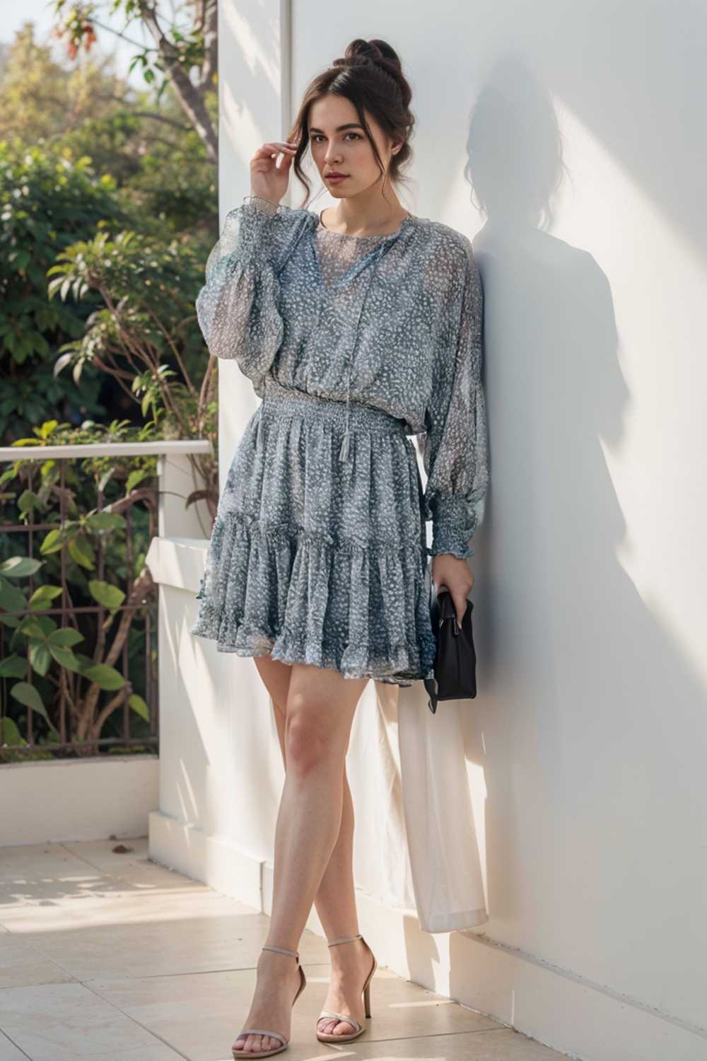 loose leopard print v neck dress drop shoulder a line closed cape paneled 124904