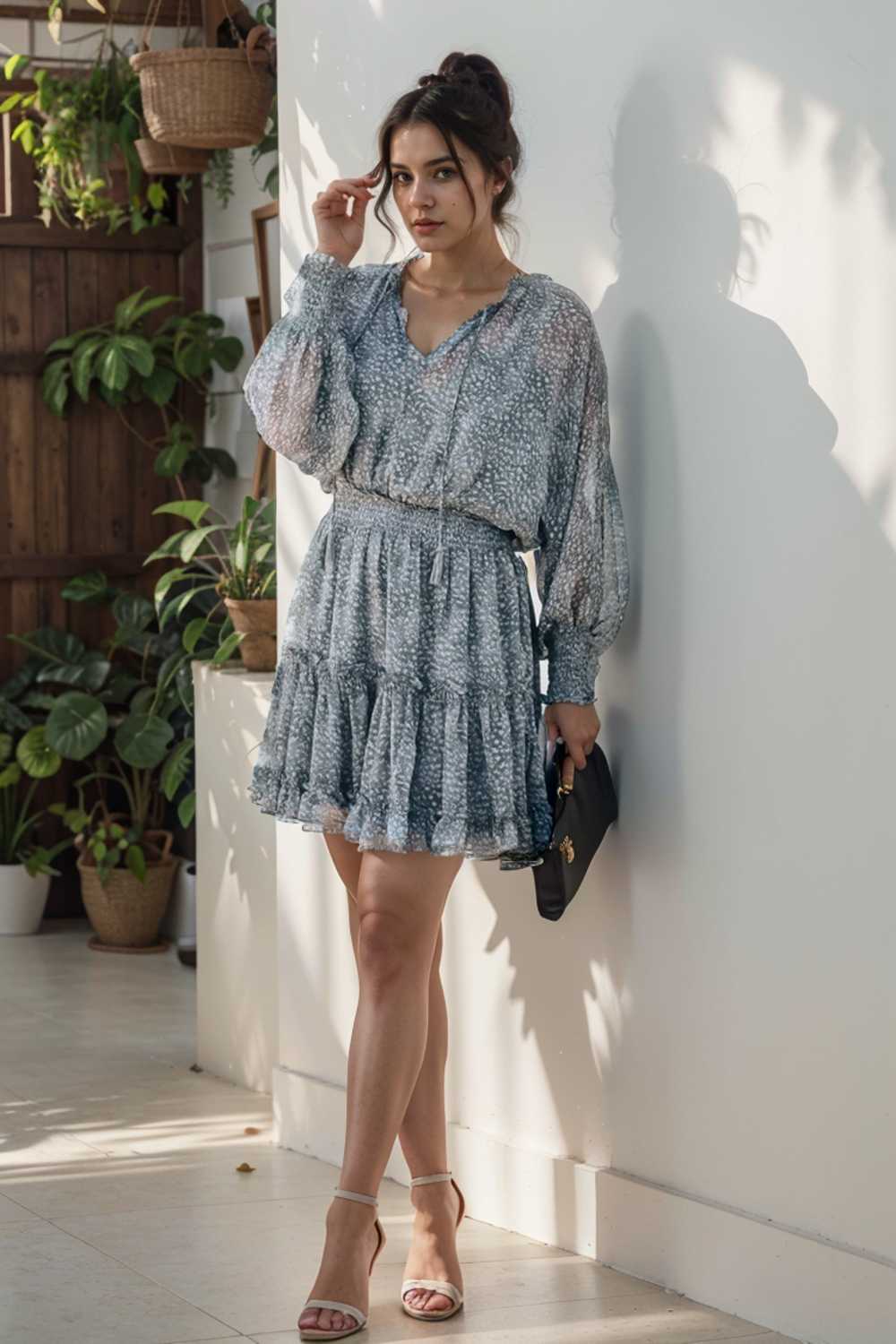 loose leopard print v neck dress drop shoulder a line closed cape paneled 132870
