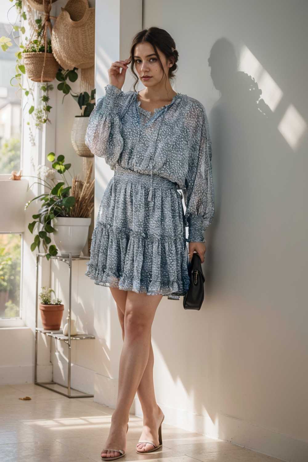 loose leopard print v neck dress drop shoulder a line closed cape paneled 115724