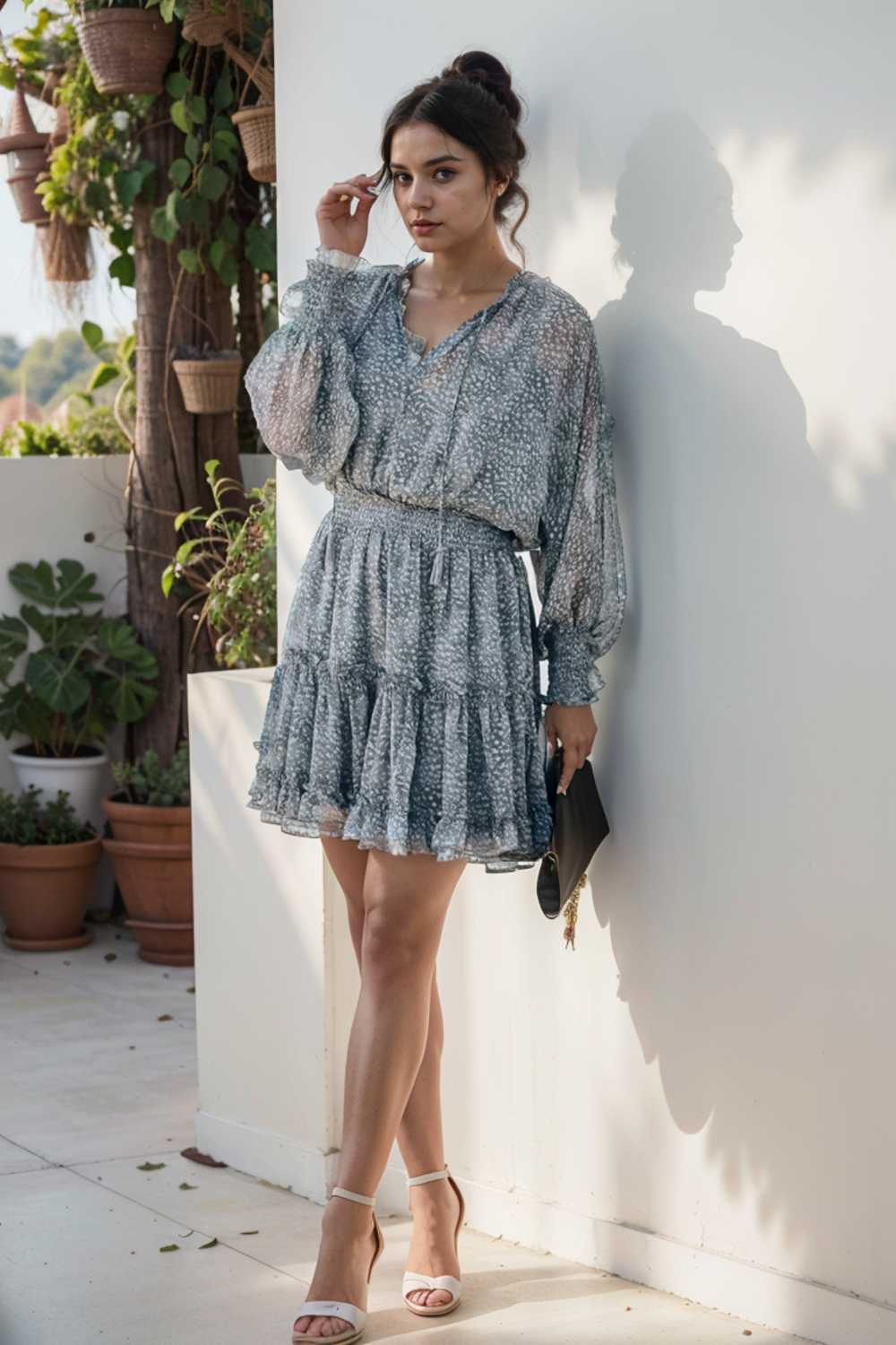 loose leopard print v neck dress drop shoulder a line closed cape paneled 132869