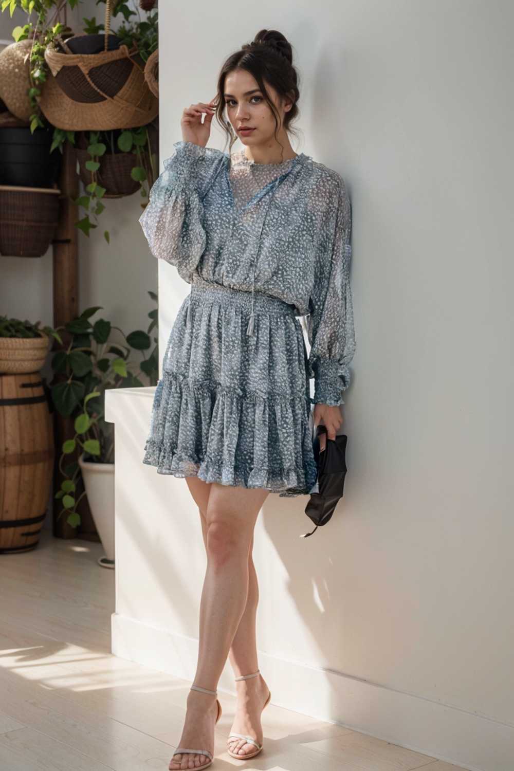 loose leopard print v neck dress drop shoulder a line closed cape paneled 111835