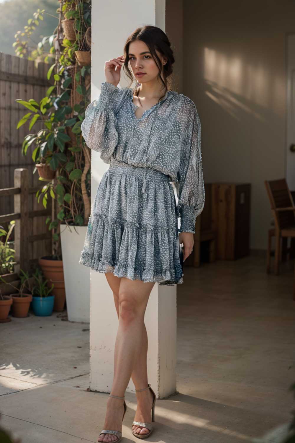 loose leopard print v neck dress drop shoulder a line closed cape paneled 124901