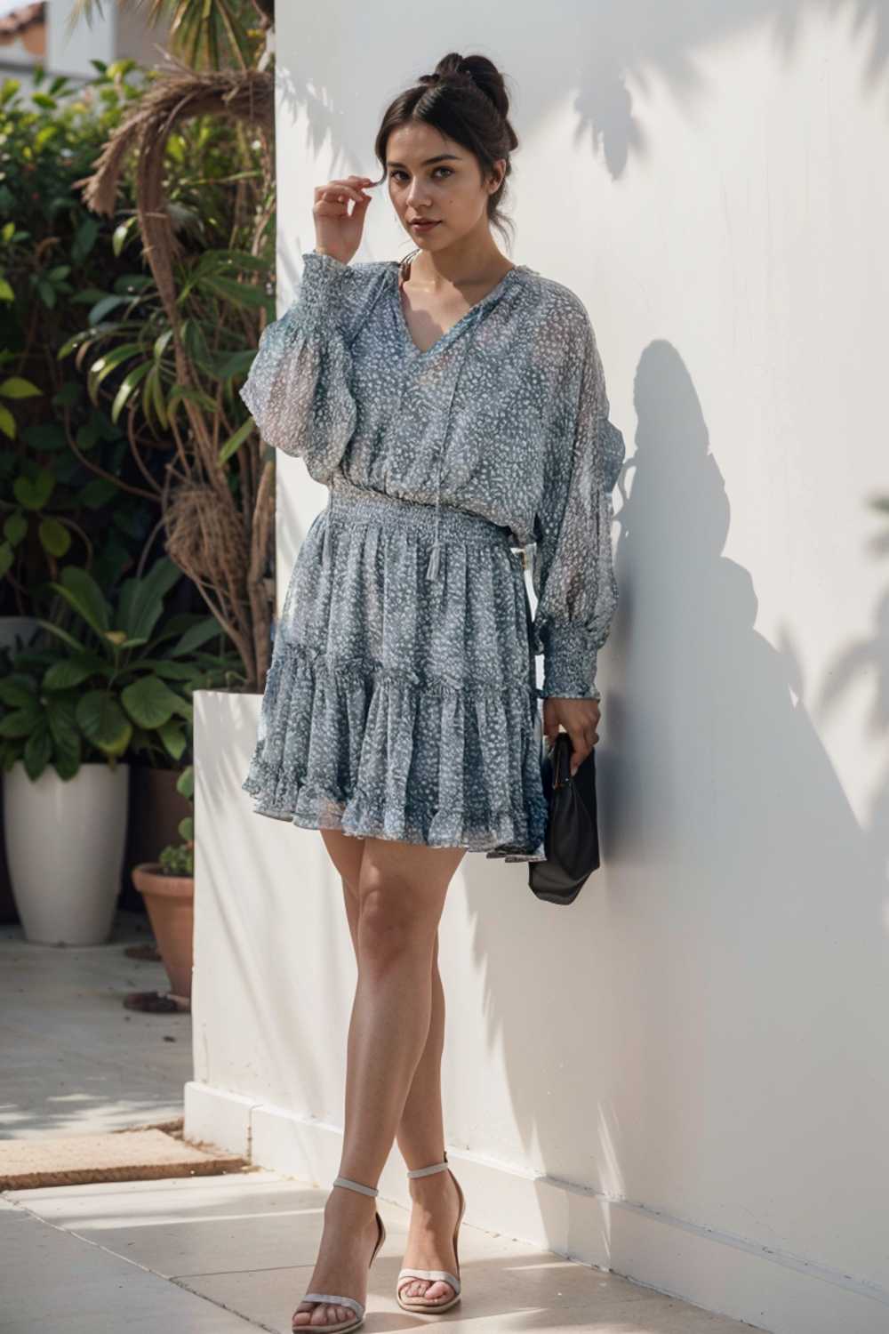 loose leopard print v neck dress drop shoulder a line closed cape paneled 132867