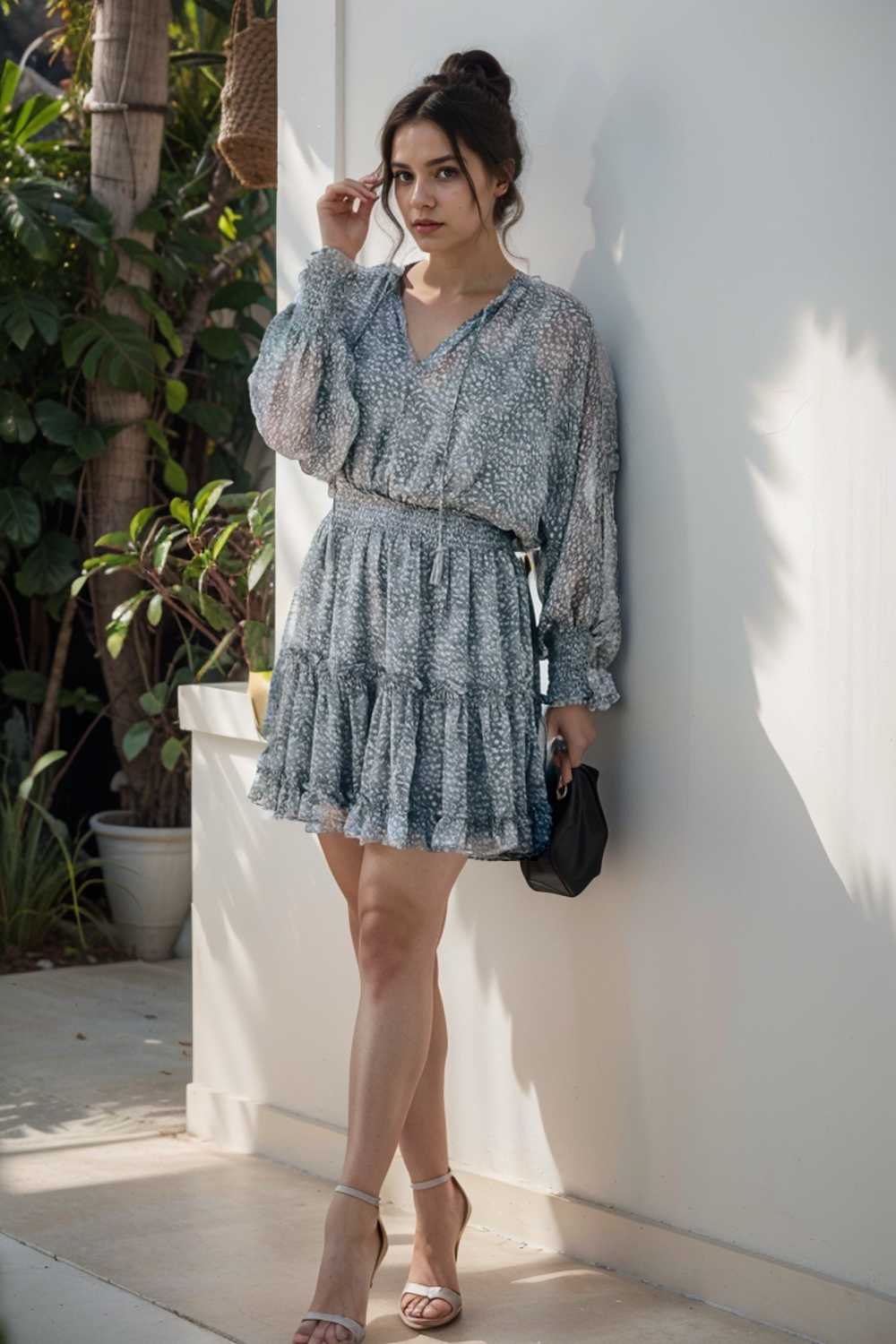 loose leopard print v neck dress drop shoulder a line closed cape paneled 115721