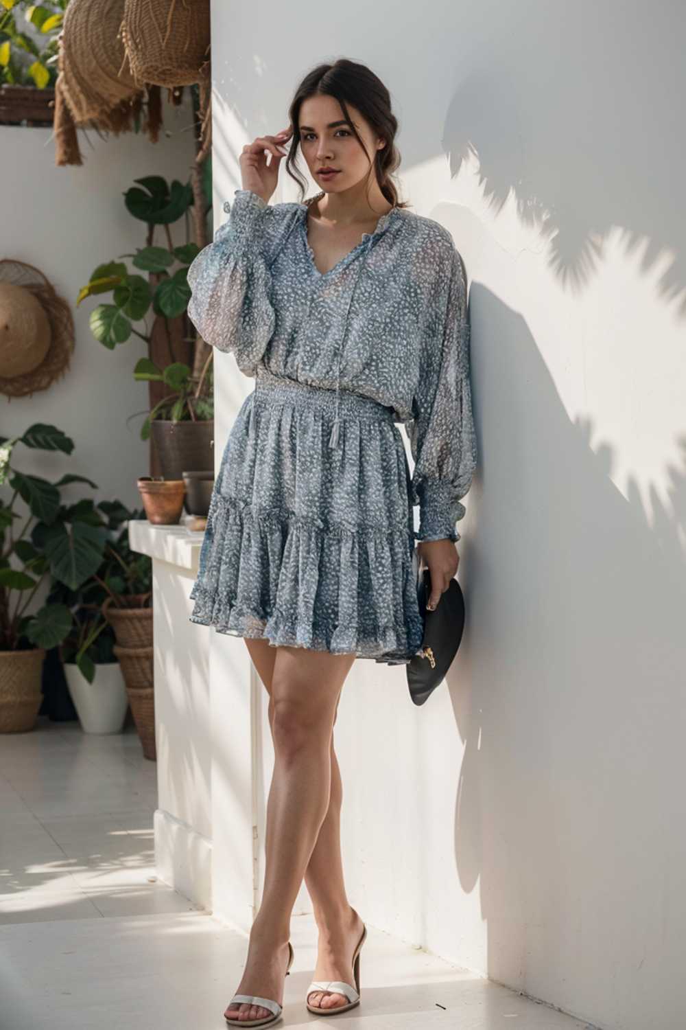 loose leopard print v neck dress drop shoulder a line closed cape paneled 124900
