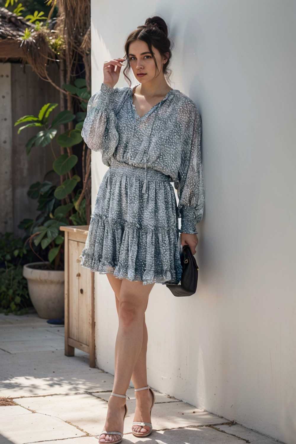 loose leopard print v neck dress drop shoulder a line closed cape paneled 109898