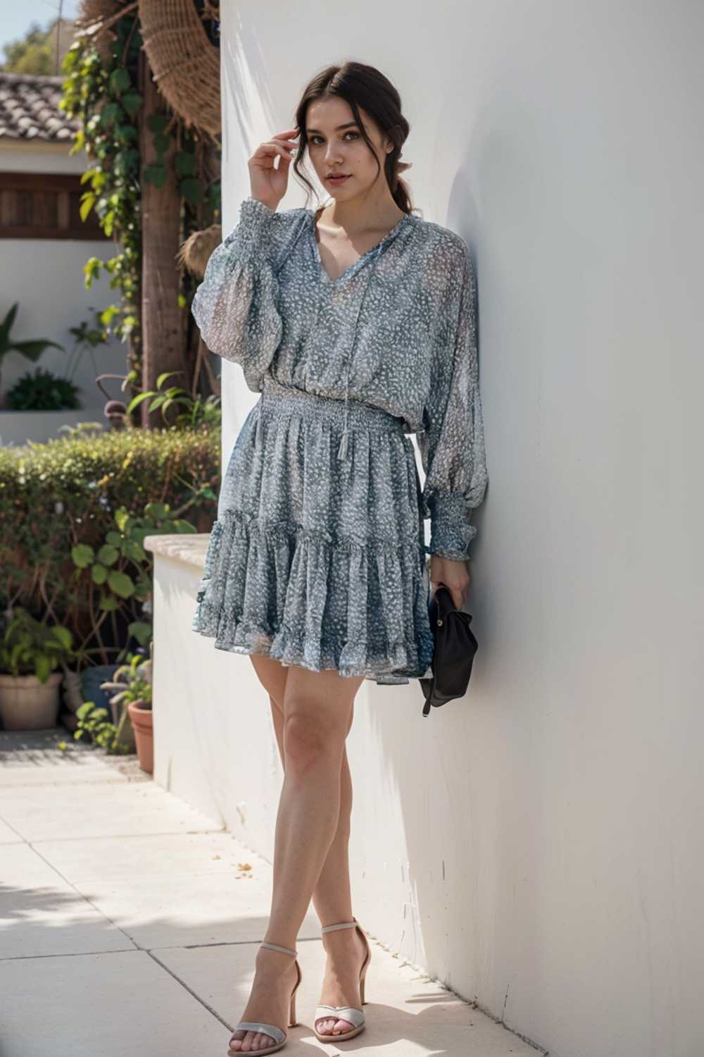 loose leopard print v neck dress drop shoulder a line closed cape paneled 115719