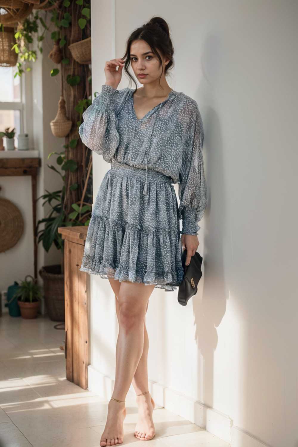 loose leopard print v neck dress drop shoulder a line closed cape paneled 115718