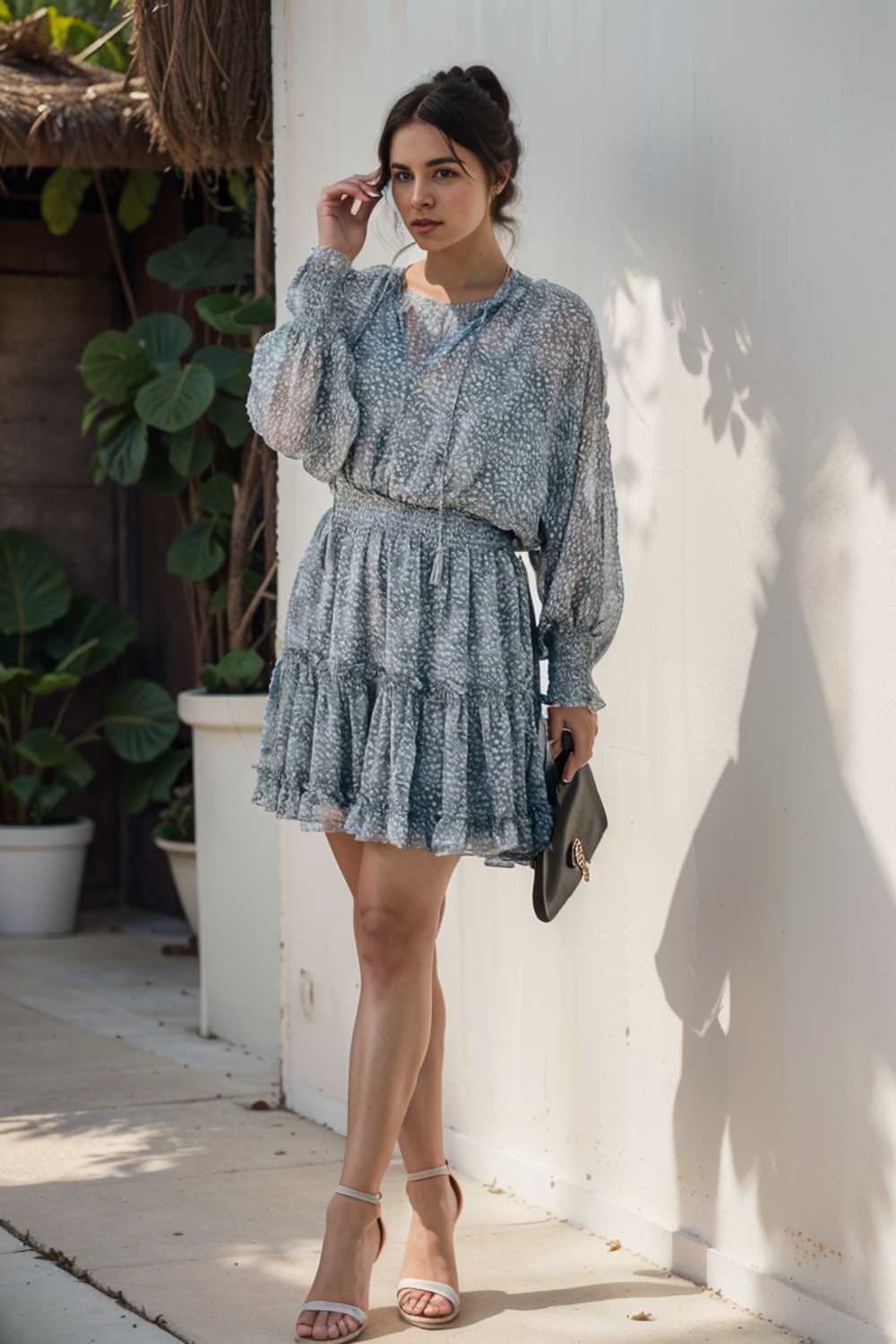 loose leopard print v neck dress drop shoulder a line closed cape paneled 109895