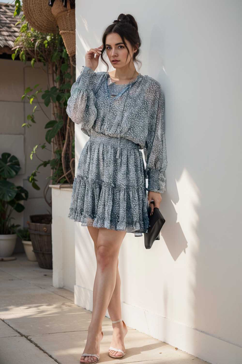 loose leopard print v neck dress drop shoulder a line closed cape paneled 141705